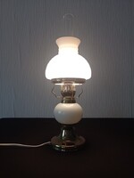 Vintage lüszter - petróleum asztali lámpa réz talpazaton