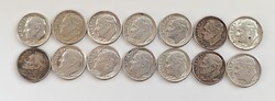 14 db eredeti amerikai ezüst Roosevelt Dime érme lot 1955–1964 – 90% silver collection