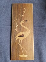 Retro flamingó madaras fa intarzia falikép (1960-as évek)
