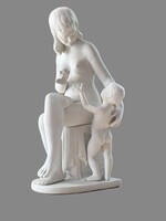 Royal Dux Bohemia anya gyermekkel – biszkvit porcelán szobor, ca. 1950–1960, 32 cm