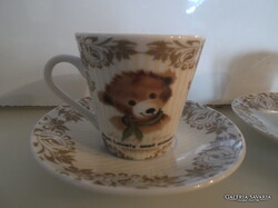 KÁVÉS SZETT - ÚJ - PORCELÁN - MACIS - ARANYOZOTT - CSÉSZE - 1 dl - ALJ - 11 cm