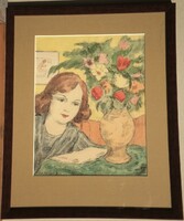 (K) Jancsek Antal (1907-1985) : Lány virággal