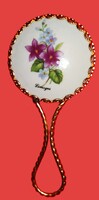 Antik gyönyörű Viktoriánus francia Limoges porcelán pipere tükör aranyos fém foglalat keret és nyél