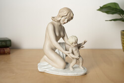 Régi Wallendorf Porcelán Hölgy Gyerekkel Figura / Retró Régi
