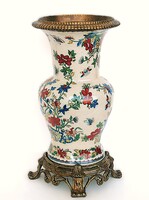 Monumentális kínai export porcelán váza bronz montírozással – Famille Rose – craquelé – Chenghua jel