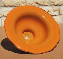 Klasszikus Art Deco narancssárga-fekete „Tango” üvegtál - Kralik / Loetz stílus, 1920-1930-as évek