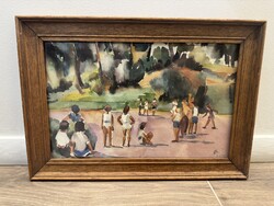 Bernáth Aurél – „Úttörők” (1956) | Magyar akvarell / gouache hangulatkép