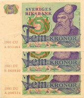 Svédország 5 svéd Korona, 3 db egyben