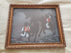 Selyemkép keretben 29x24cm Betyárok selyemre festett kép