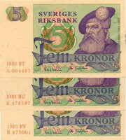 Svédország 5 svéd Korona, 3 db egyben