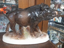 Német,Germany Kézi Festésű Katzhütte Vaddisznó Porcelán Figura 22 cm