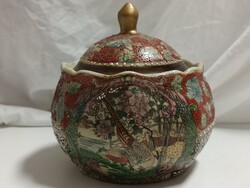 Satsuma japán nagy méretű bonbonier, fedeles kínáló - 17 x 16 cm