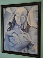 Aki kapja... 1950/60-as évek,  Anya gyermekével festmény! Vegyes technika/karton,  62,5x48,5cm.