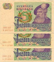Svédország 5 svéd Korona, 3 db egyben