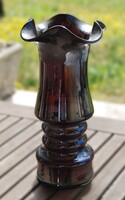 Ritka irizáló 'Szpula' (Orsó) váza - 30 cm-es rubinüveg mestermű, Tarnowiec, 1970-es évek