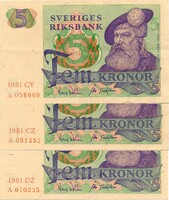 Svédország 5 svéd Korona, 3 db egyben