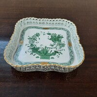 Herendi zöld Indiai kosármintás porcelán áttört négyszög alakú kínáló tál