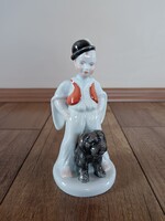 Régi Herendi porcelán fiú kutyával