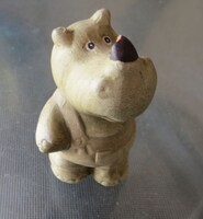Régi miniatűr retro orrszarvú figura kertésznadrágban  vintage dekoráció 5 cm