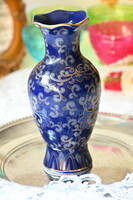 Kék, díszes kínai porcelán váza 20 cm