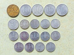 Németország NDK 19 db Különböző Érme 1 5 10 20 Pfennig 1952-1985