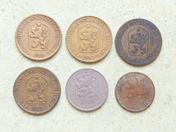 Csehszlovákia 6 db Különböző Érme 20 50 Halierov Haller 1 Korona 1962-1988