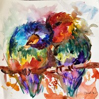 Párban-papagájok akvarell art by Konrad Biro