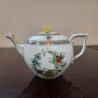 Herendi színes Indiai kosármintás porcelán teás gömb kanna, tea kiöntő