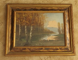 Mesterházy Dénes:Ártér - olajkarton - 35 cm x 25 cm