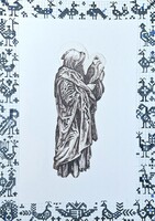 Vén Zoltán: Assisi Szent Ferenc madarakkal - modern grafika - vallásos, szakrális kép, egyházi