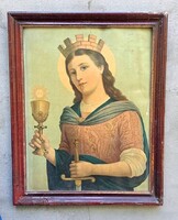 Szent Borbála  Antik kép hibás kerettel.