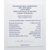 Magyarország,10000 forint 2018 PP - Semmelweis Ignác - Certifikáció