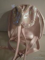 HÁTIZSÁK - LÁNY - ÚJ - BŐR - GYÖNGYHÁZ - FLITTER - NYUSZI - 20 x 18 x 5 cm
