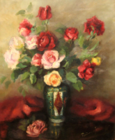 CSODÁS GARANTÁLTAN EREDETI POLONYI JOLÁN / 1902-/  VIRÁGCSENDÉLET: RÓZSÁK