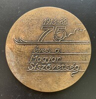 1988 Magyar Síszövetség 75 éves jubileumi bronz emlékérem – Óvári Gyula – 6,5 cm