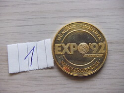 Expó 1992 Aranyozott Emlékérem 30.62 gr 43 mm  A képen látható állapotban