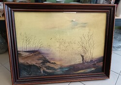 ​Csuta György: Vadász - Nagyméretű, jelzett olajfestmény (50x70 cm)