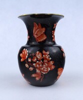 1Z272 Antik narancssárga pillangó mintás fekete Herendi porcelán váza 14.3 cm