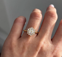 ELEGÁNS GOLD FILLED CIRKÓNIA KÖVES HÓPEHELY GYŰRŰ PAVE HALO DÍSZÍTÉSSEL