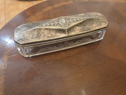 Ezüstözött Art Deco üveg bonbonier ékszertartó 22,5cm