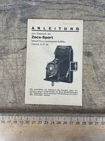 -AX440- Zeca-Sport 6x9 harmonikás fényképezőgép leírás útmutató füzet antik régi Paul Zeh Dresden