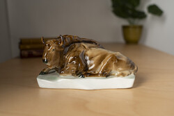 Régi Zsolnay Porcelán Bölény Bika Szobor /  Figura / Retró Régi