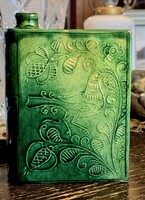 Kántor Sándor Karcagi Könyvbutella – 14,5 x 11 cm, Szép Állapotú Népi Kerámia, Kézzel Írt Rigmussal