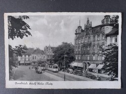 Régi képeslap Osnabrück Adolf Hitler tér villamossal