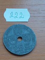 BELGIUM BELGIE - BELGIQUE 25 CENTIMES 1944 WW II. CINK, III. Leopold király  222.