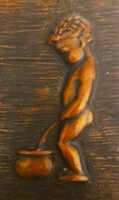Retro WC PIKTOGRAMM rézszínű fém toalett tábla pisilős kisfiú KLASSZIKUS  14 x 7 cm HIBÁTLAN