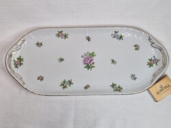Herendi eton  virág mintás kézi festésű dúsan aranyozott porcelán süteményes tál hibátlan 36,5 cm.