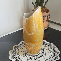 Hollóházi retró márványmintás lüsztermázas váza 21 cm