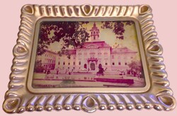 1960'S SZEGED-Alumínium keretes ÜVEGEZETTasztaldísz - levéltartó / NÉVJEGYTARTÓ 13 X 16 cm HIBÁTLAN