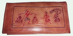 MID CENTURY - SHANTINIKETAN - INDIA ,BENGÁL - valódi bőr dombornyomott LEVÉLTÁSKA HIBÁTLAN - 23X18CM